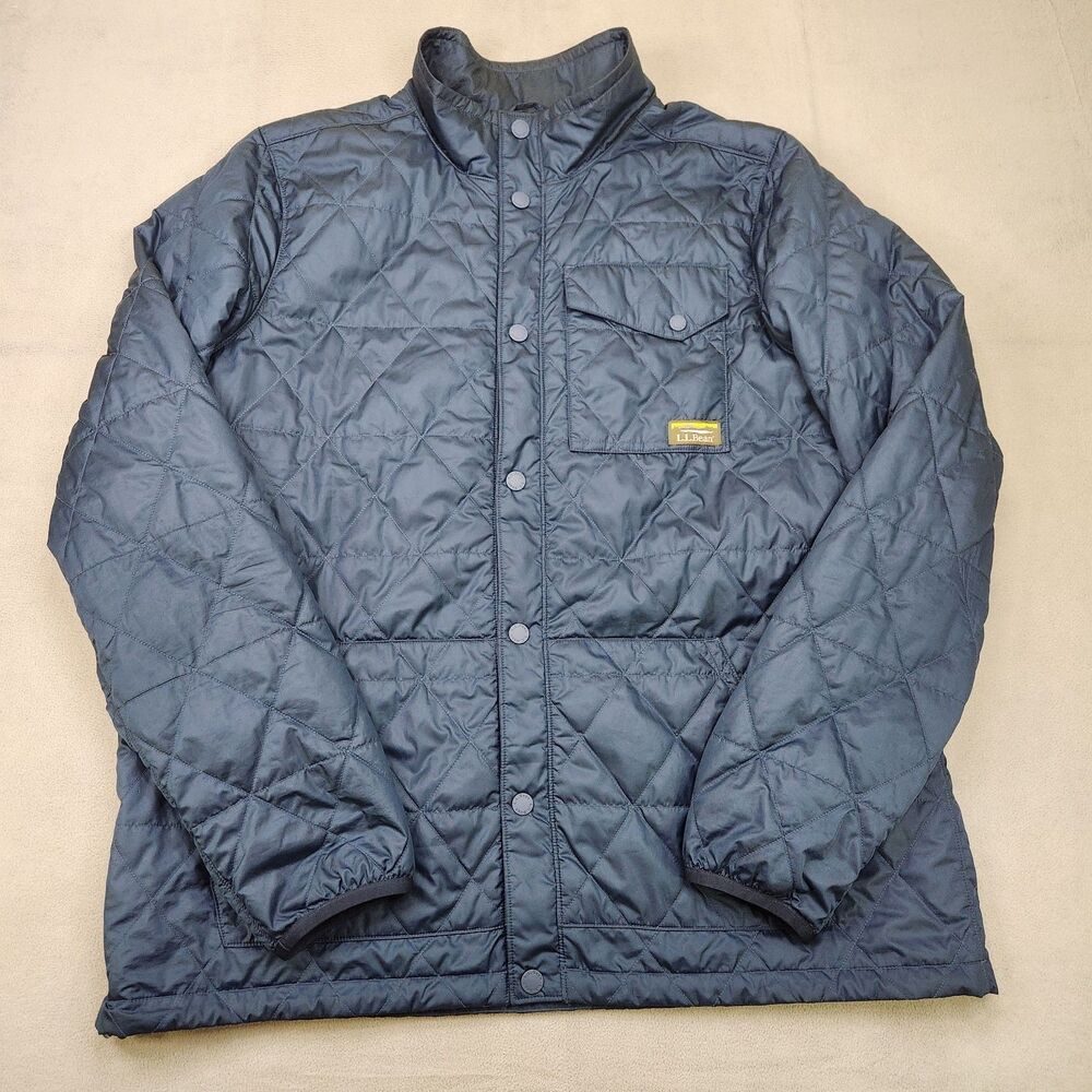 L.L. Bean Puffer Jacket Men's 2XLT Navy Blue Primaloft Snap Up Quilted Outdoor - Picture 1 of 6